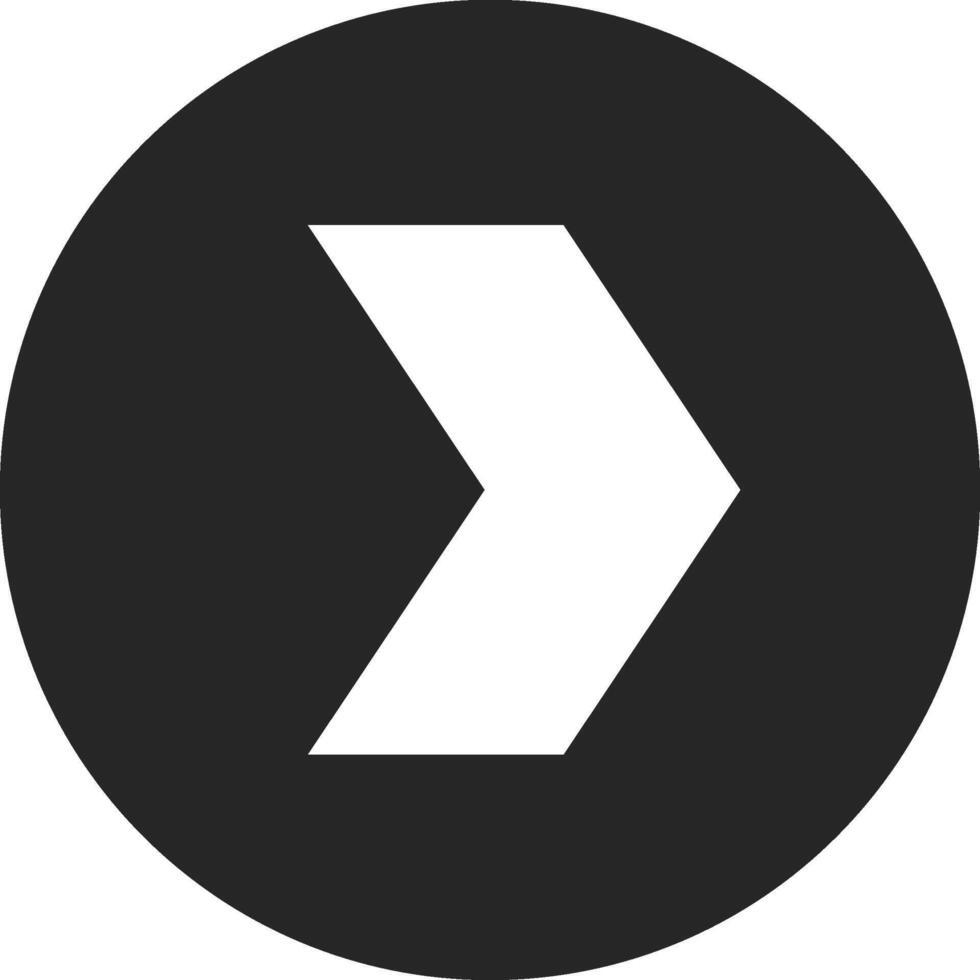 White arrow pointing right within a bold black circle, creating a modern graphic design element. Ideal for diverse projects needing clear directional guidance and simplicity vector