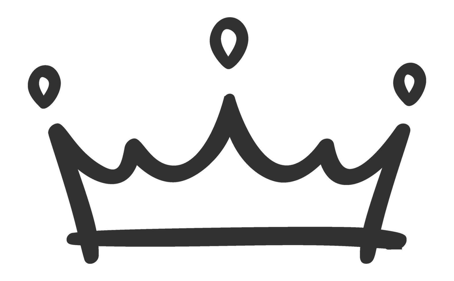Simple, black and white illustration of a crown, symbolizing royalty, power, leadership, achievement, and success, with a childish, hand drawn aesthetic vector