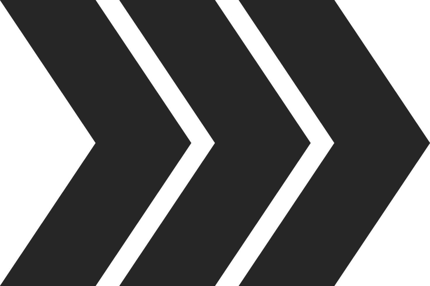 Three thick black arrows are pointing to the right side of the frame, symbolizing forward movement, progress, and direction on a clean white background vector