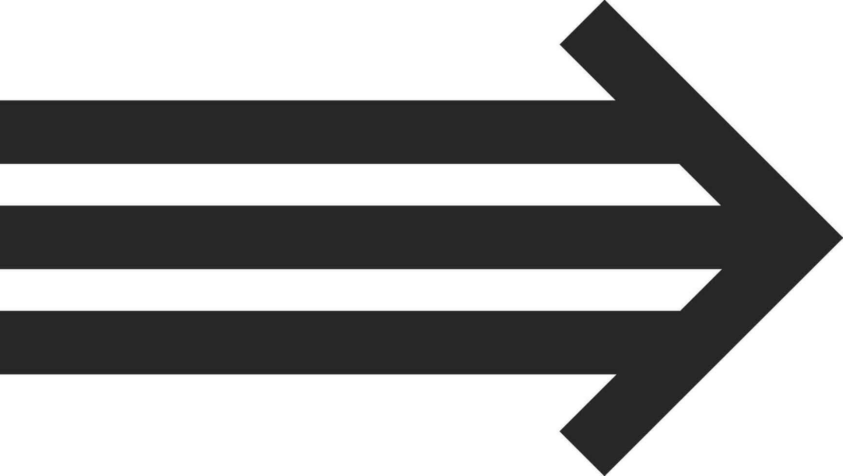 Minimalist illustration featuring a triple horizontal black arrow pointing right, conveying direction, progress, and forward movement on a clean white background vector