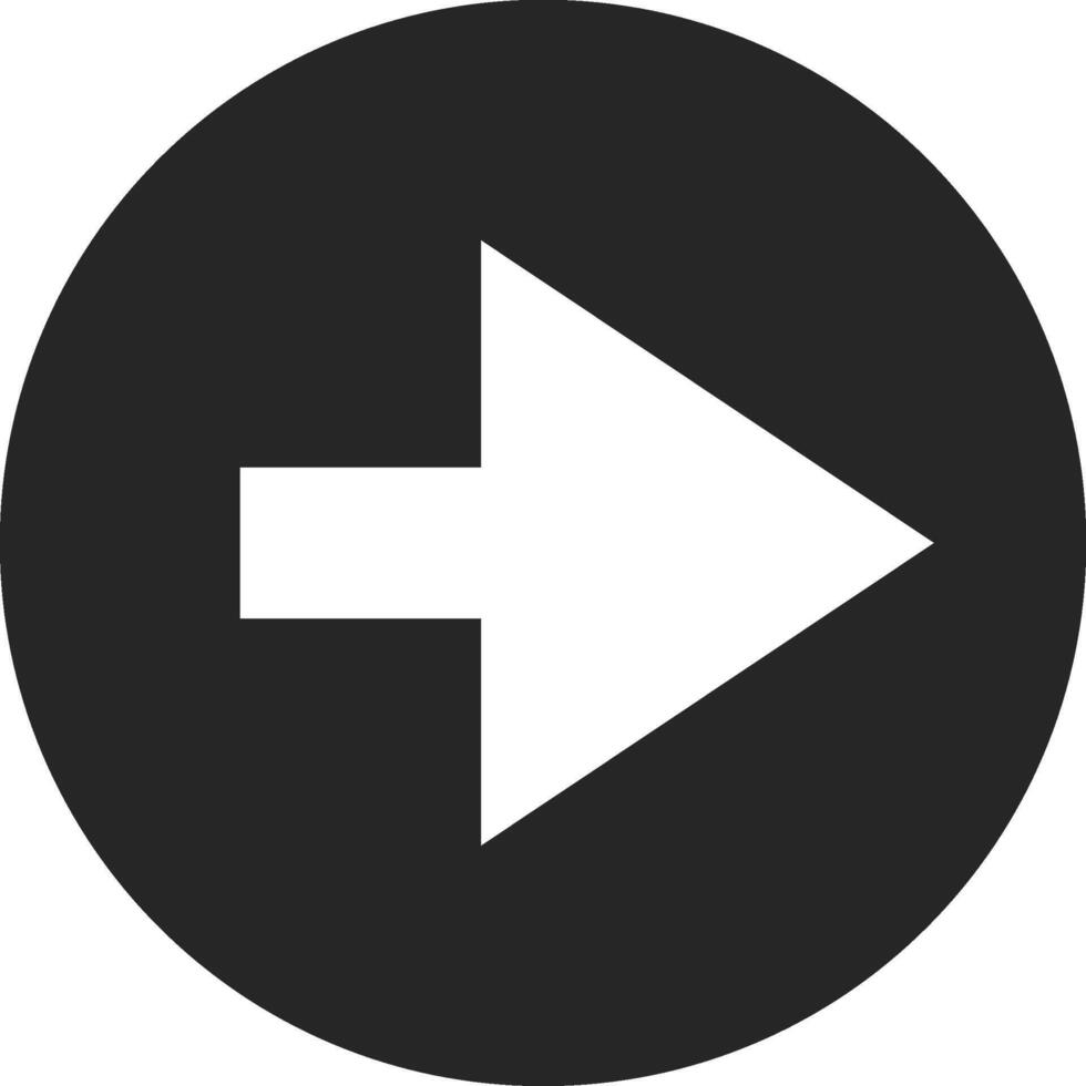 White arrow pointing to the right inside a black circle indicating the next or forward action, simple and minimal modern graphic design element vector