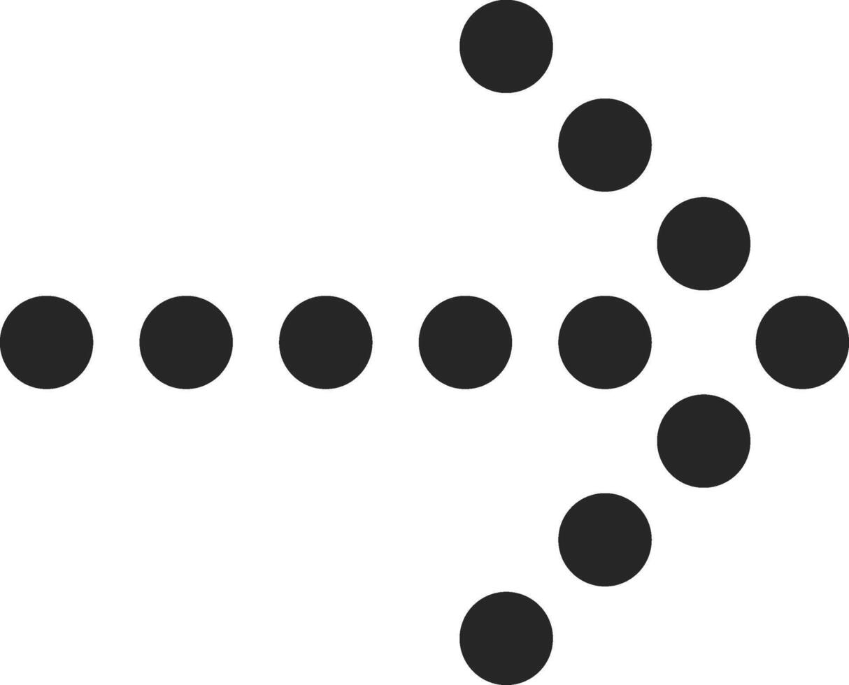 Minimalist dotted arrow pointing to the right made of black circles is suggesting a direction, progress, or movement on a clean white background vector