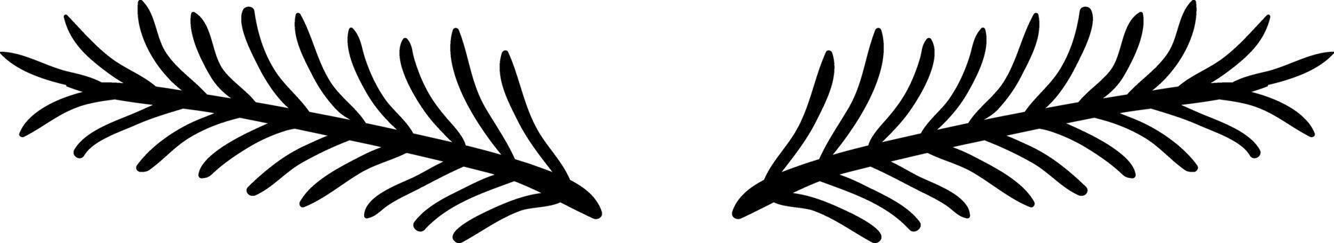 Two hand drawn branches with thin leaves are creating a symmetrical design, perfect for nature inspired projects, logos, or decorative elements vector