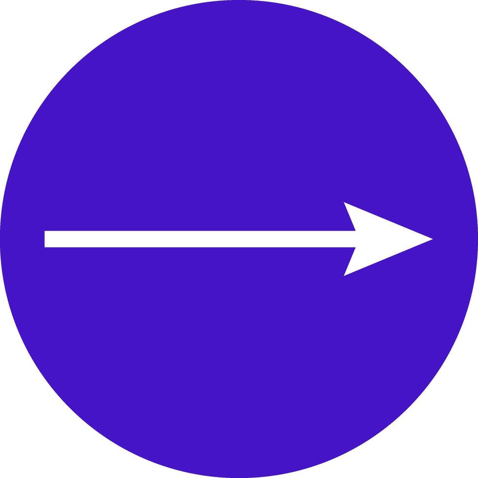 White arrow pointing right on a blue circular background indicating the mandatory direction of traffic, traffic sign concept, illustration vector