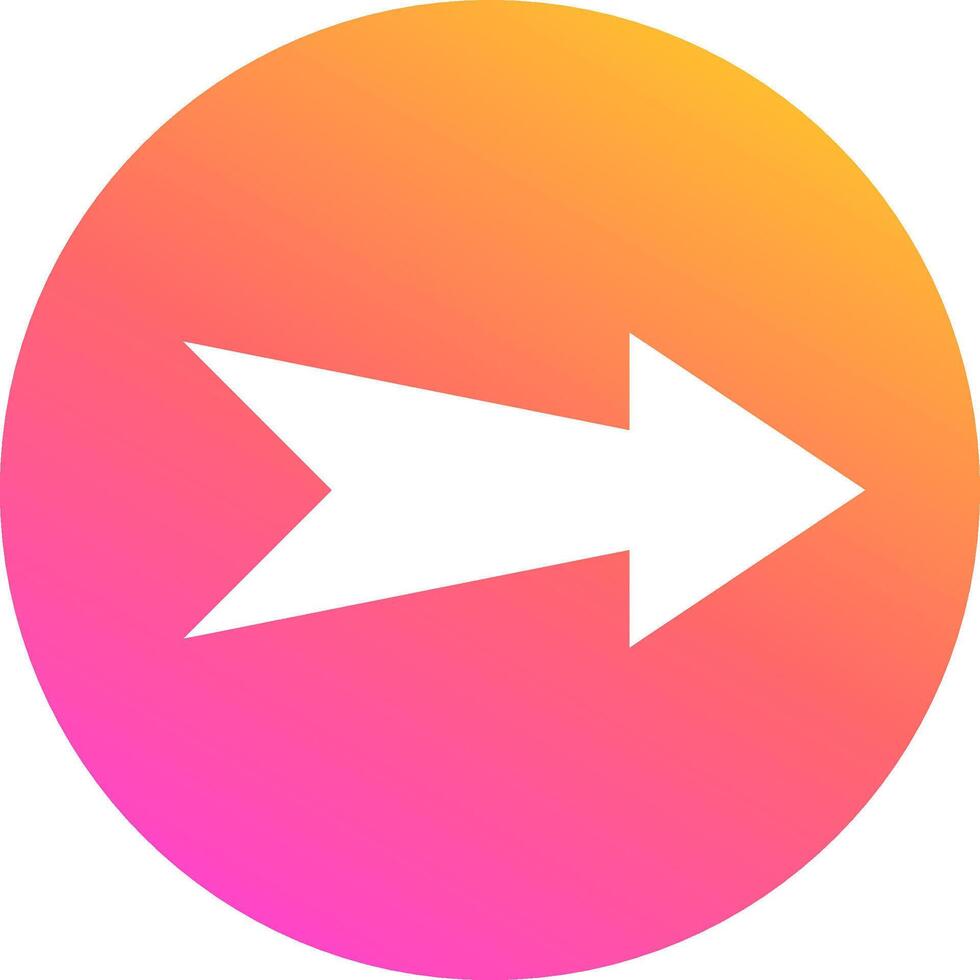 White arrow pointing right, symbolizing direction and progress, set against a vibrant circular gradient of pink, orange, and yellow for a modern design vector