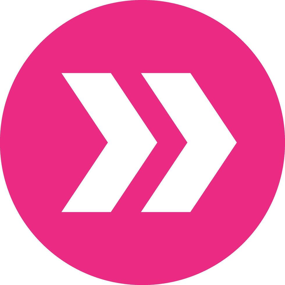 Double white arrows pointing right, featuring a simple and modern graphic design element within a vibrant pink circle, enhancing various web and print projects with clarity and style vector