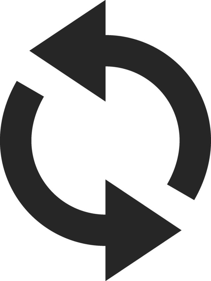 Two arrows forming a circular shape, creating a continuous loop that symbolizes concepts such as refresh, reload, restart, and the cyclical nature of processes and progress vector