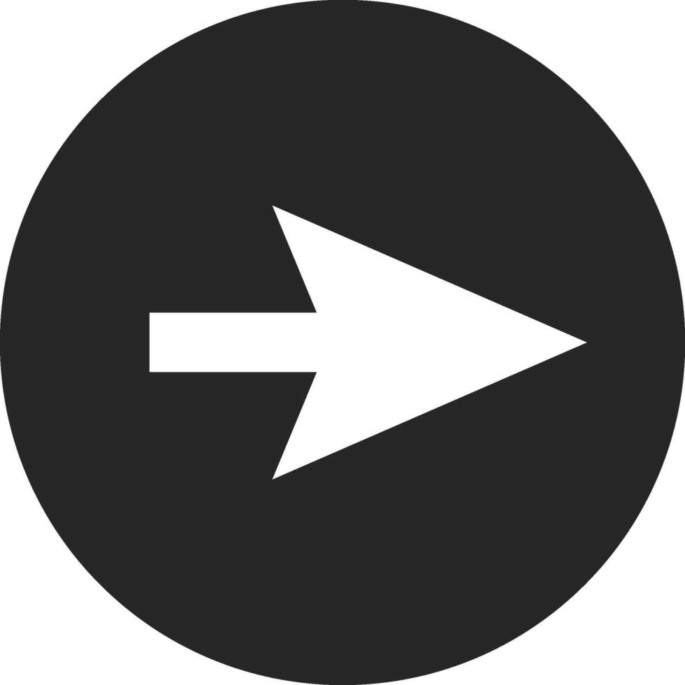 White arrow pointing right within a black circle serves as a clear and effective visual representation of direction, ideal for diverse design applications and navigation purposes vector