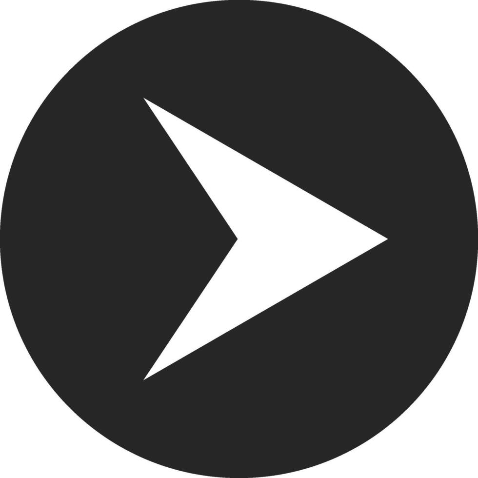 White arrow pointing right in black circle indicating direction, simple icon for web and graphic design, concept of progress, forward movement and next step vector
