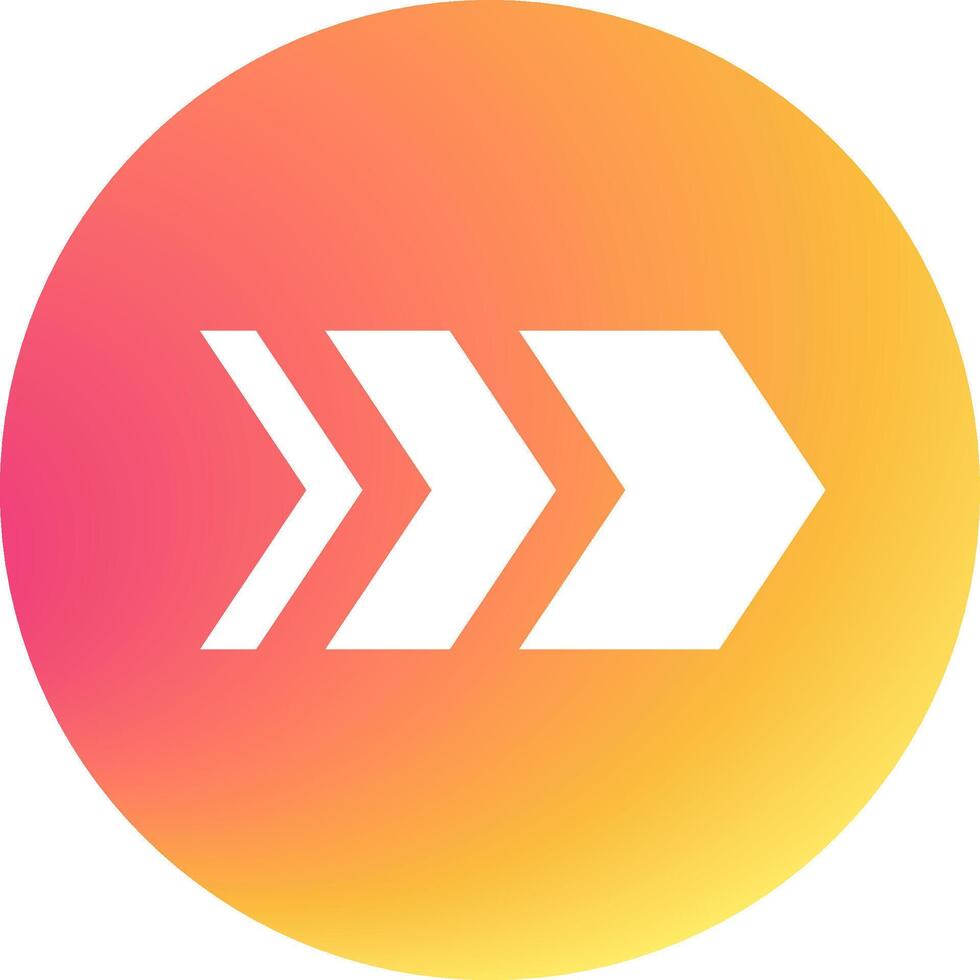 White triple arrow pointing right on a round gradient background from pink to orange, perfect for conveying concepts of direction, progress, and movement vector