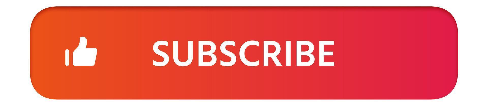 Vibrant red and orange gradient subscribe button featuring a white thumbs up icon, inviting viewers to follow and stay connected on various digital platforms and social media channels vector
