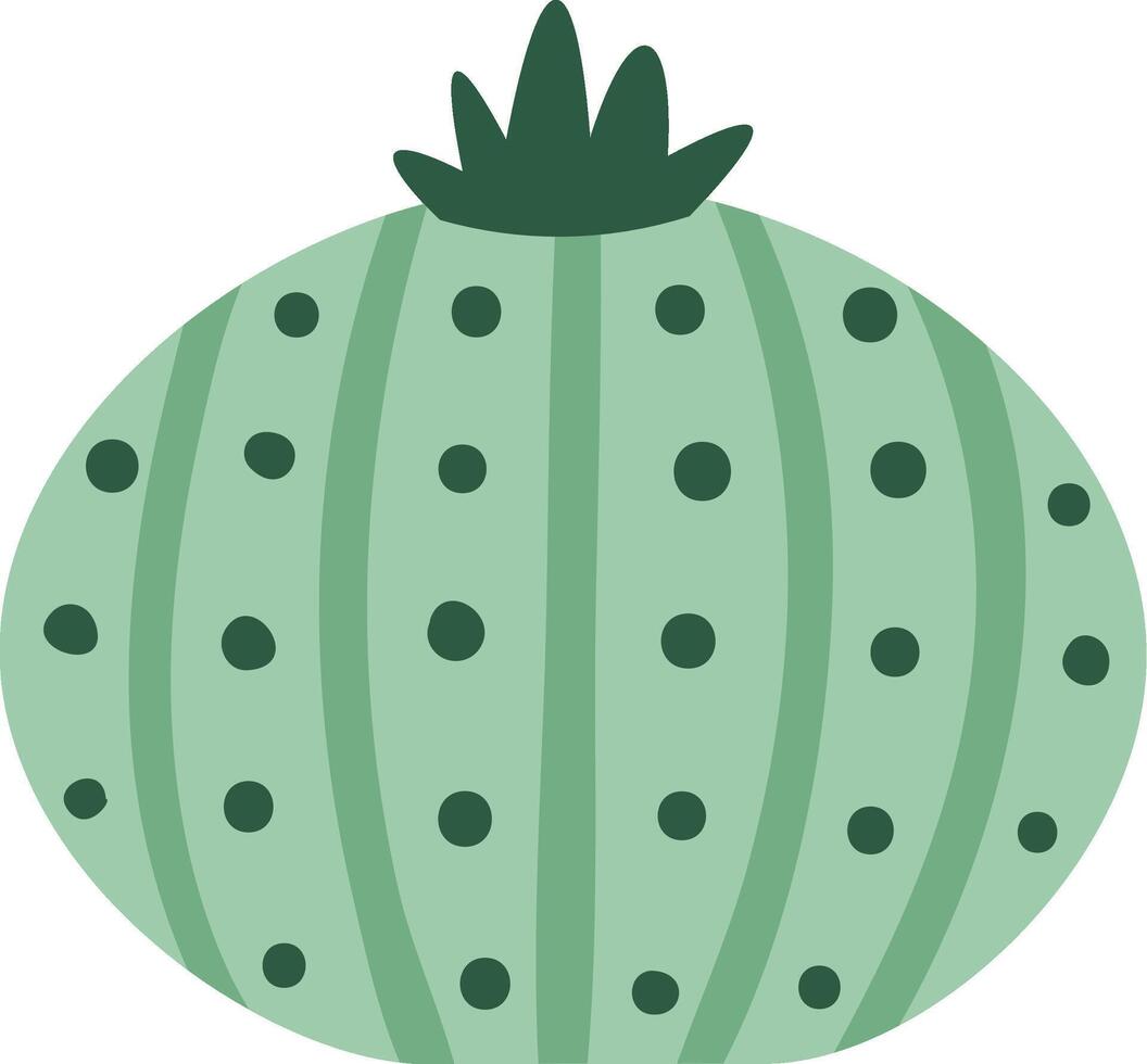 Round green cactus showcasing dark green stripes and dots, thriving in the desert with its thick skin, perfectly adapted for surviving harsh drought conditions vector