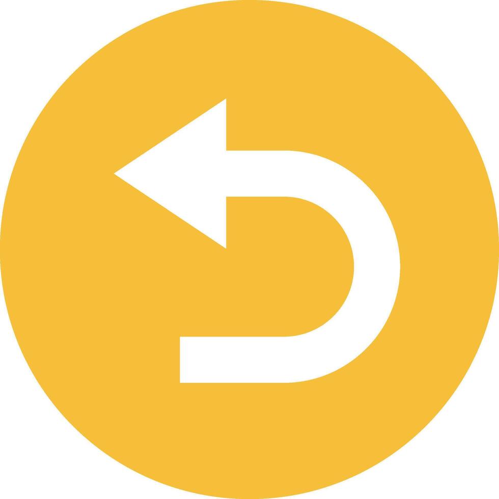 White return arrow curving left over a vibrant yellow background, representing navigation and correction in digital interfaces with simplicity and clarity vector