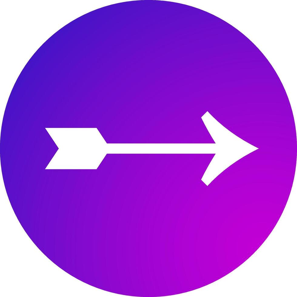 White arrow pointing right on purple and violet gradient circle background representing direction, progress, and movement in a simple and modern design vector