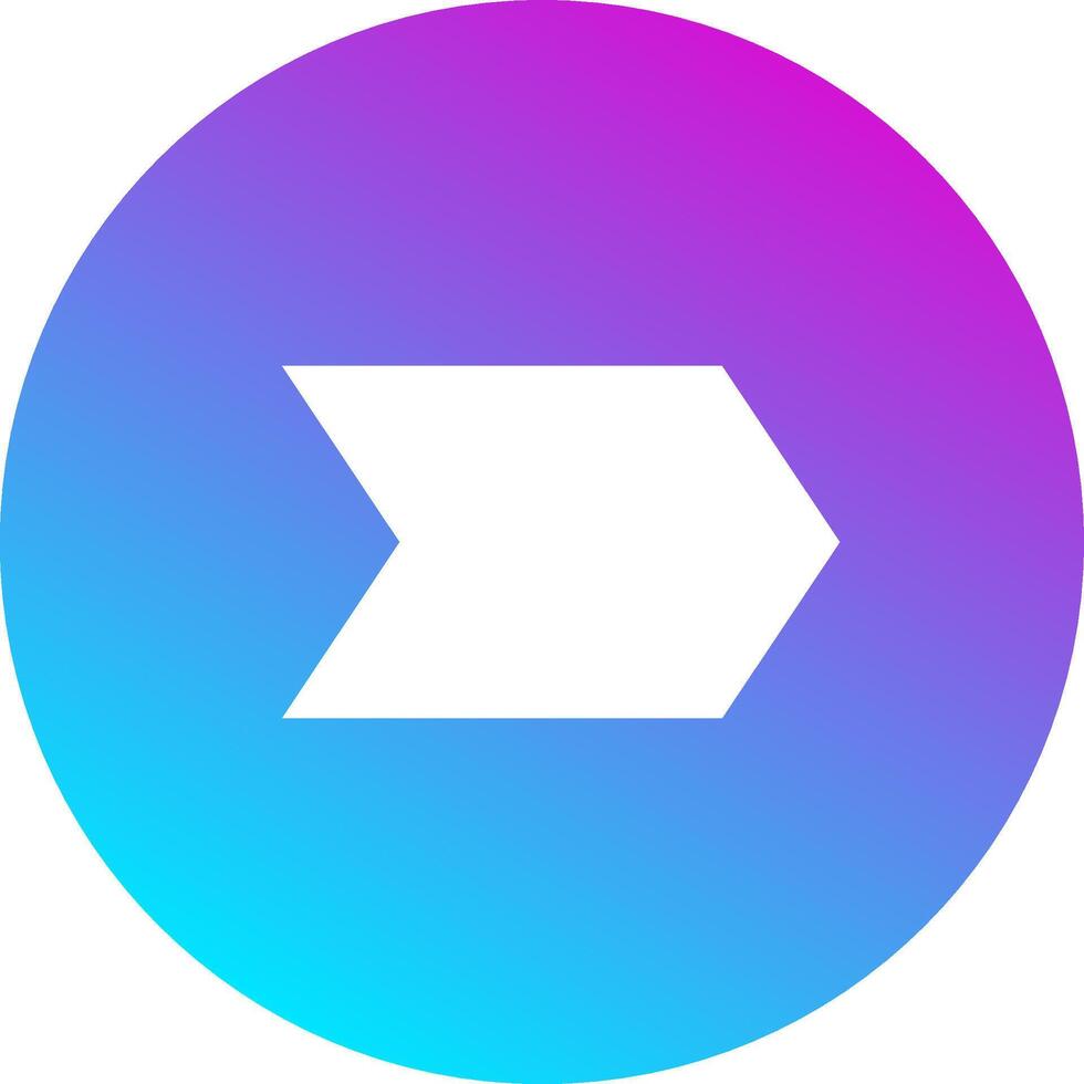White arrow pointing to the right is displayed on a round gradient background changing from blue to purple, representing direction, progress, and movement vector