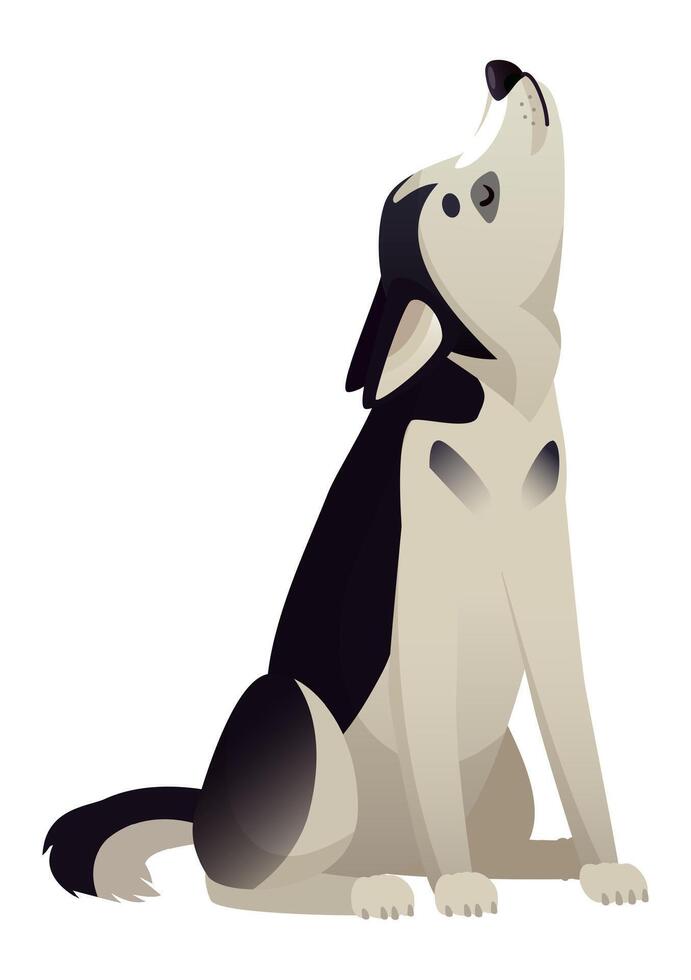 Stylized illustration of a husky dog sitting with its head raised, howling, possibly communicating with other dogs or expressing its emotions vector