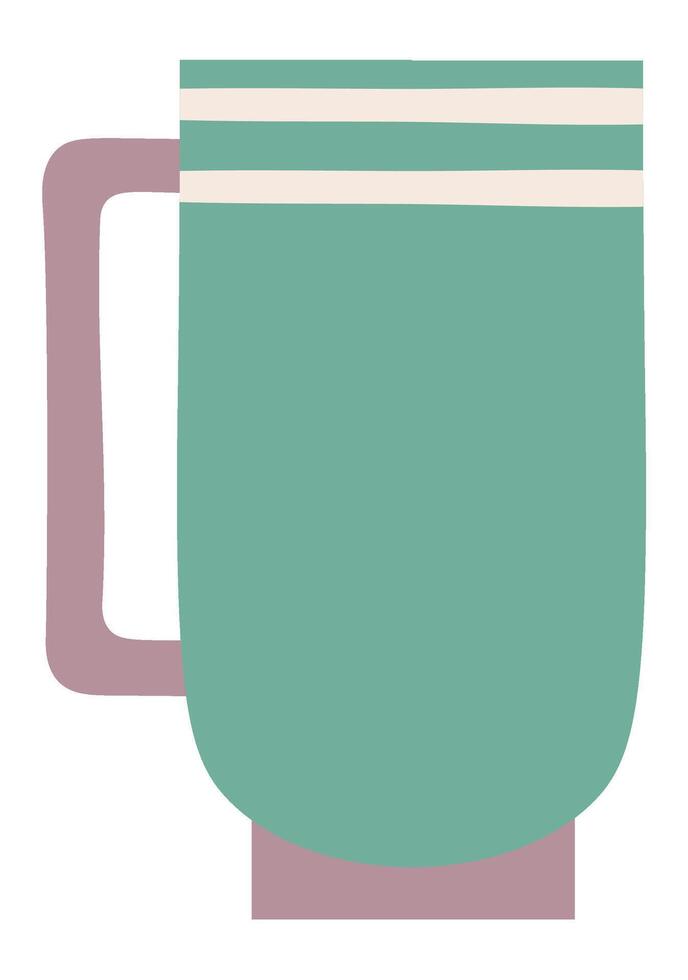 Green mug with handle and stripes featuring minimalist design, perfect for enjoying a hot beverage in style and adding a touch of modern elegance to your kitchenware vector
