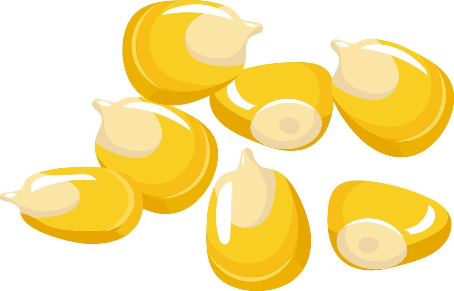 Fresh corn kernels falling and rotating against a crisp white background, creating a vibrant and dynamic visual representation of a staple agricultural product essential for healthy diets vector