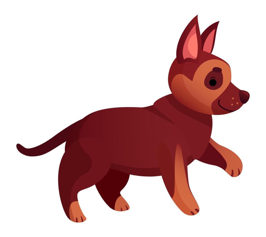 Happy brown puppy with pointy ears and big paws trotting along joyfully, enjoying a leisurely stroll while wagging its tail gently, radiating charm and playfulness vector