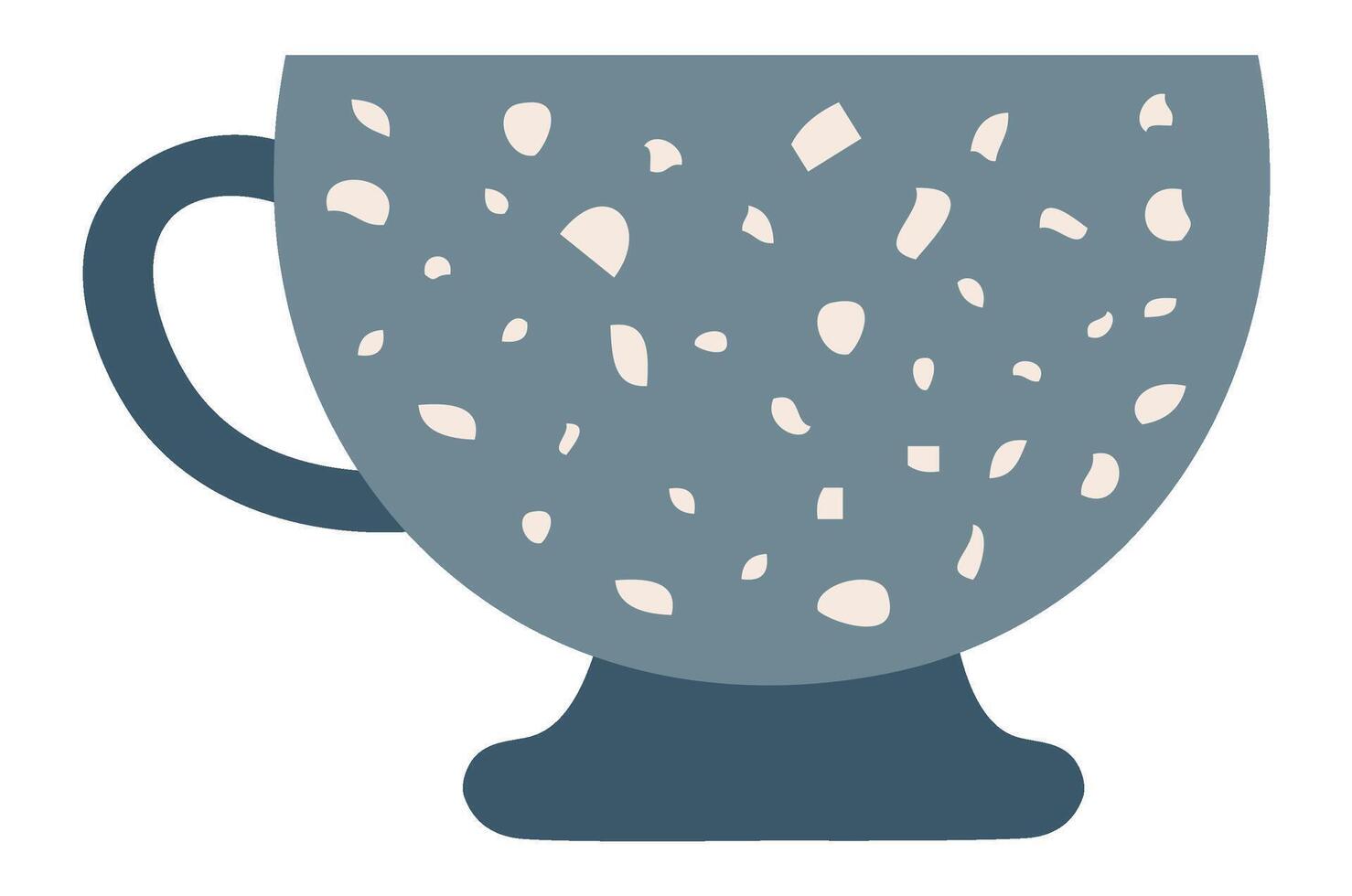 Cozy blue ceramic cup featuring a modern abstract terrazzo pattern resting on a white background, ideal for coffee breaks, tea time, and stylish home decor vector