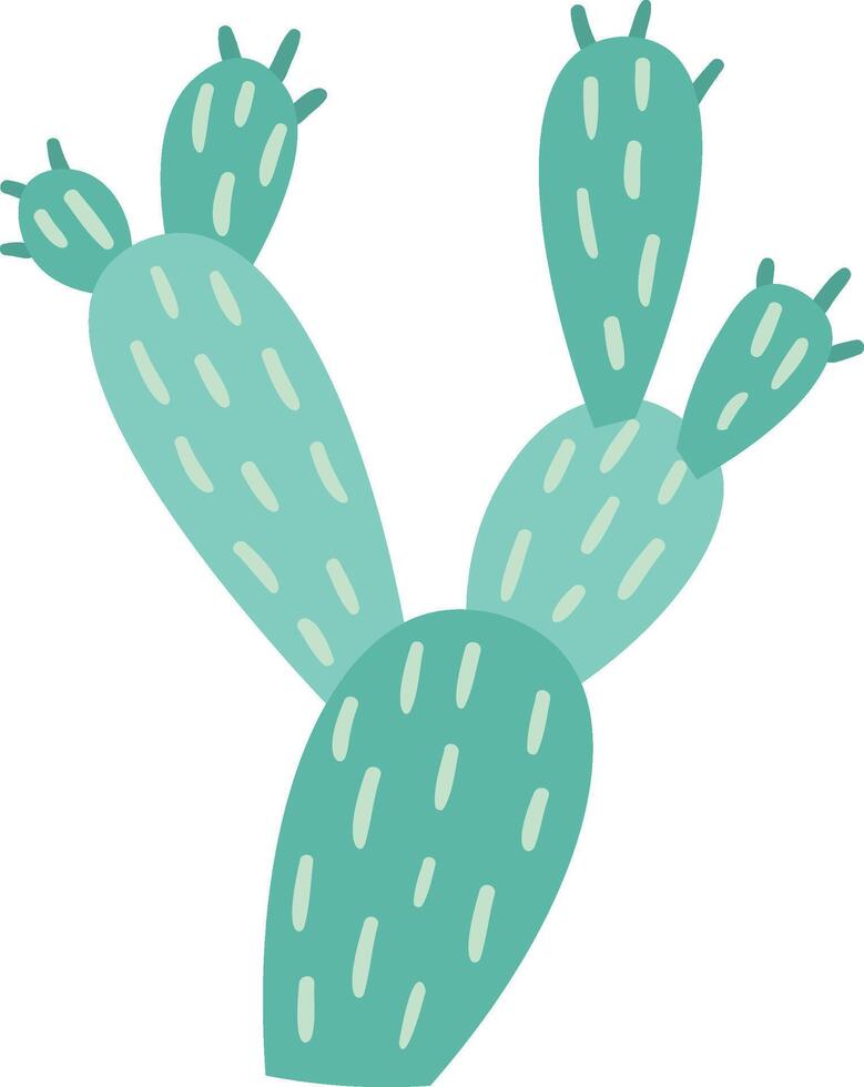Light green stylized prickly pear cactus growing with rounded leaves and small spikes, simple illustration isolated on white background vector