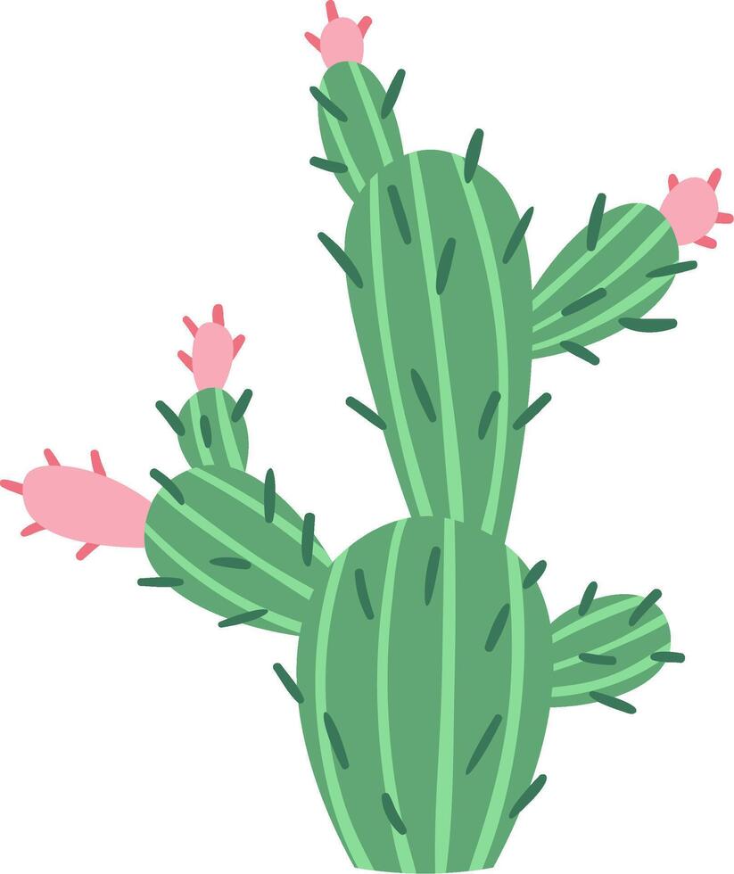 Vibrant green cactus adorned with delicate pink flowers thriving in a desert environment, symbolizing nature's resilience, growth, and beauty in arid landscapes vector