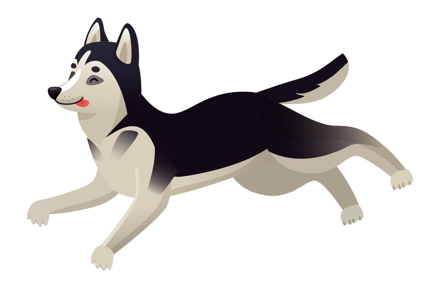 Cartoon husky dog running joyfully with tongue out, isolated against a white background, embodying playfulness, happiness, and vibrant canine energy vector