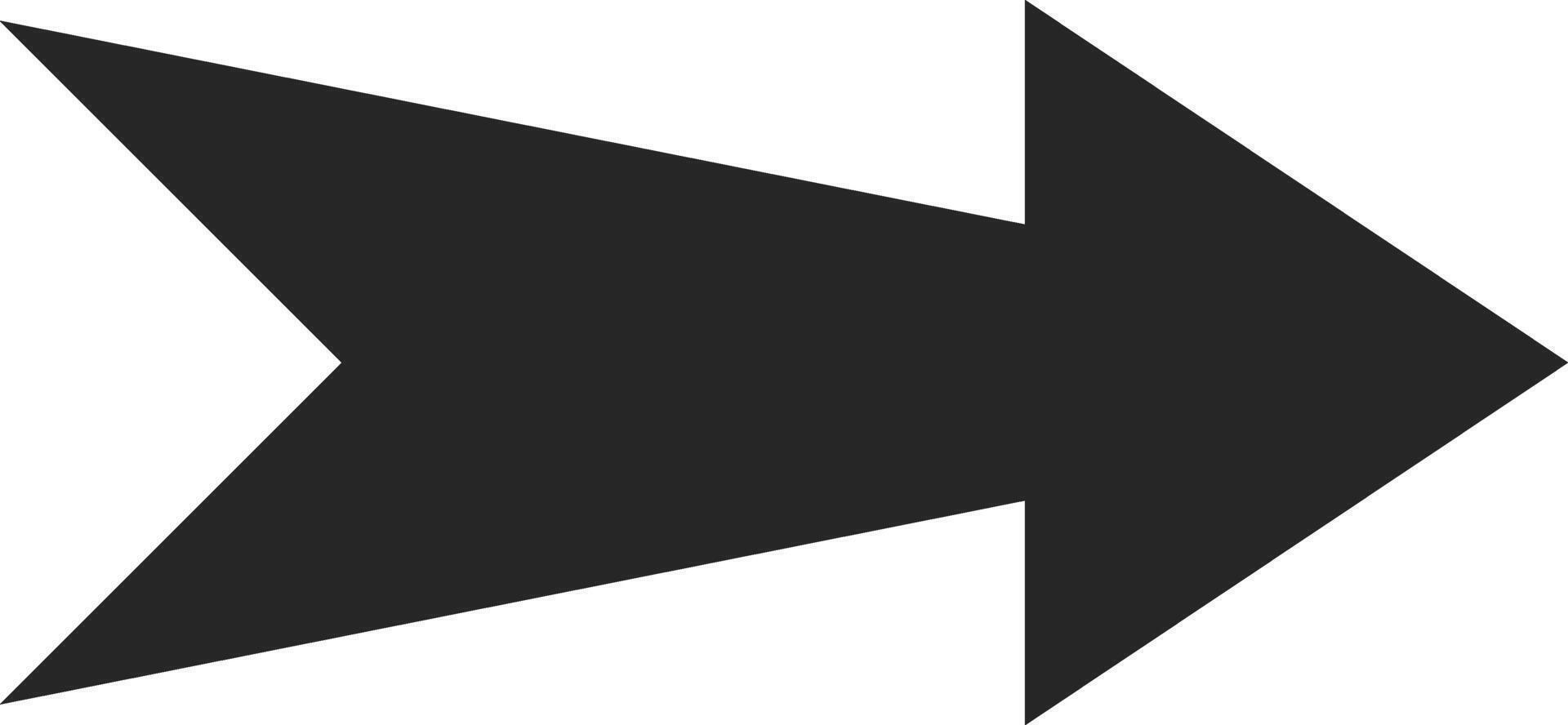 Simple, flat design of a dark gray arrow pointing towards the right side, featuring a notched tail, isolated against a clean white background, conveying direction and progress vector