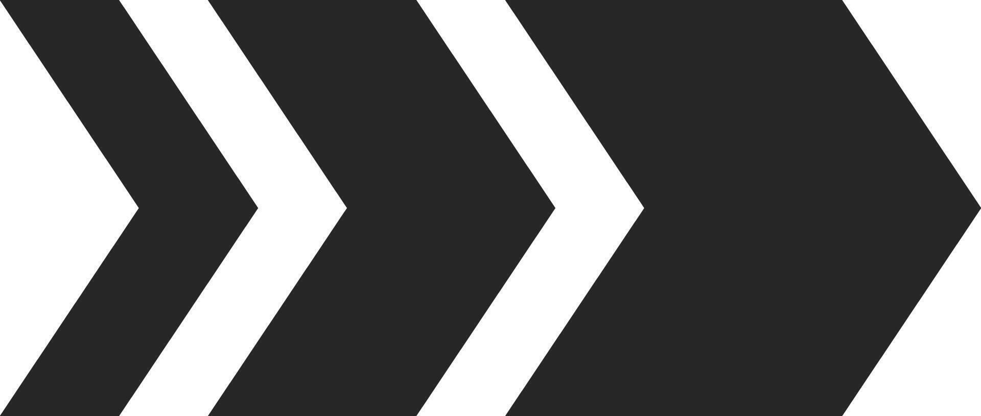 Three thick black arrows are pointing to the right side of a white background, simple yet dynamic visual representation of direction and movement vector