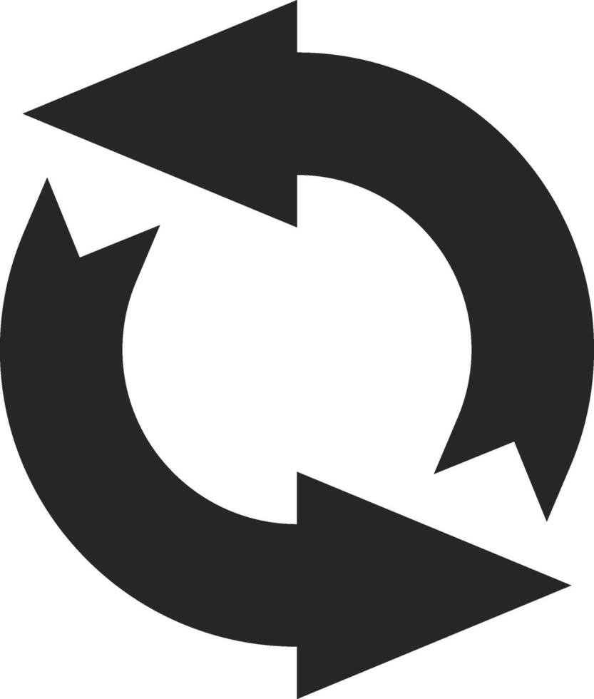 Two curved arrows rotating counterclockwise, creating a seamless loop that symbolizes repetition and renewal, representing a continuous cycle or circular process in motion vector