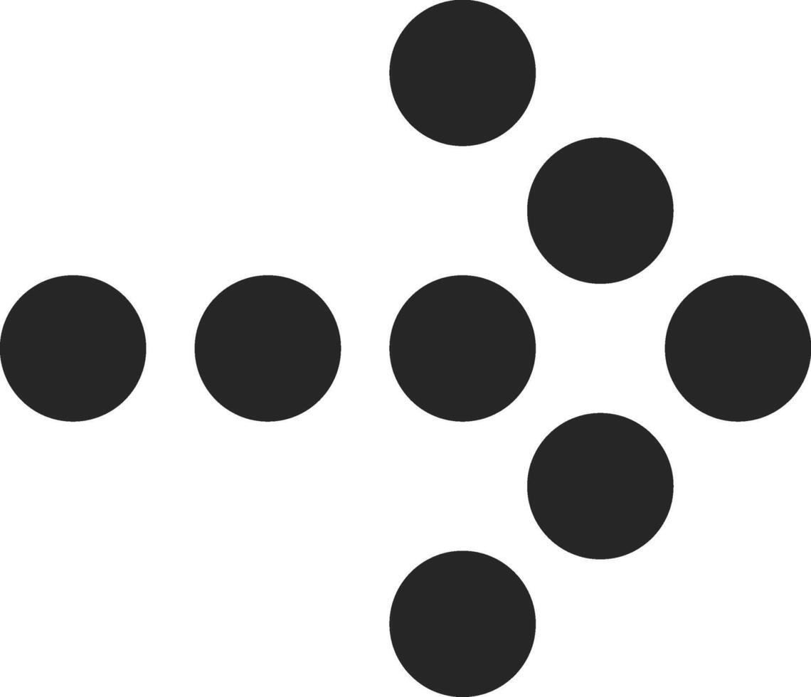 Minimalist arrow icon pointing right, crafted from evenly sized circles, effectively symbolizing direction and movement for navigation and guiding toward future goals vector
