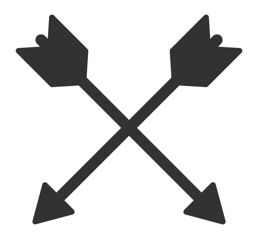 Two stylized arrows crossing each other create a dynamic symbol representing conflict, decision making, and the intersection of different paths in life's journey vector