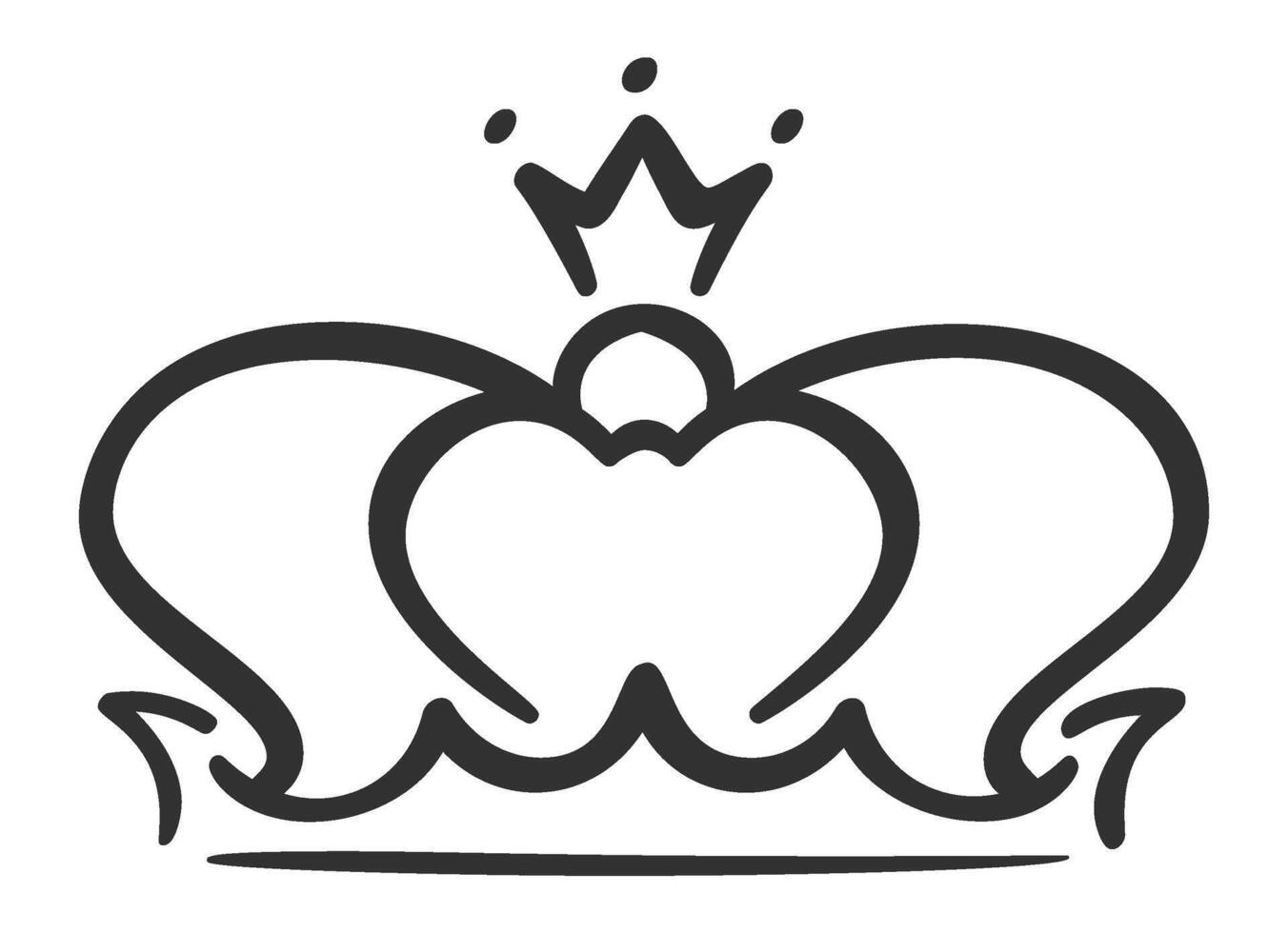 Hand drawn crown featuring heart shaped details, symbolizing royalty, power, and authority, set against a clean white background, exuding elegance and classic charm vector
