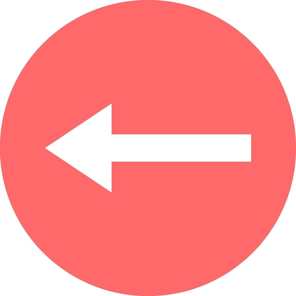 White arrow pointing to the left, contained in a red circle, representing direction, navigation, or a return command, suitable for various digital and print applications vector