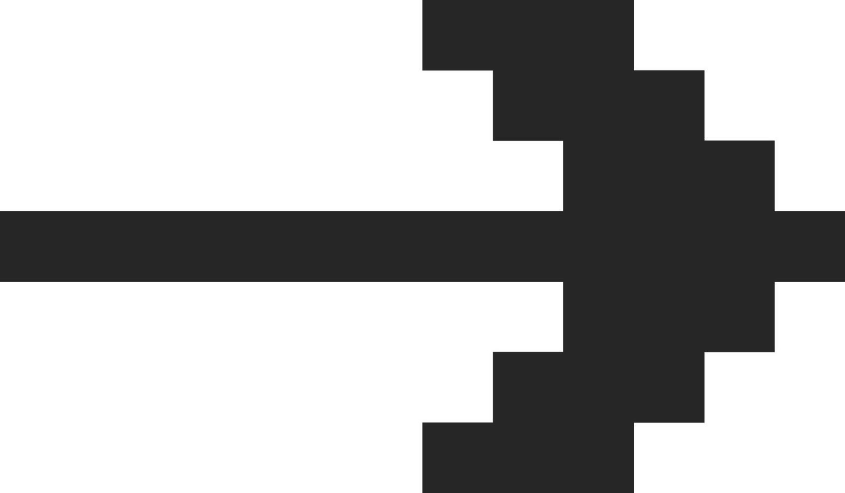 Black pixelated arrow pointing right against a clean white background, symbolizing direction and movement while enhancing digital navigation and user interface design vector