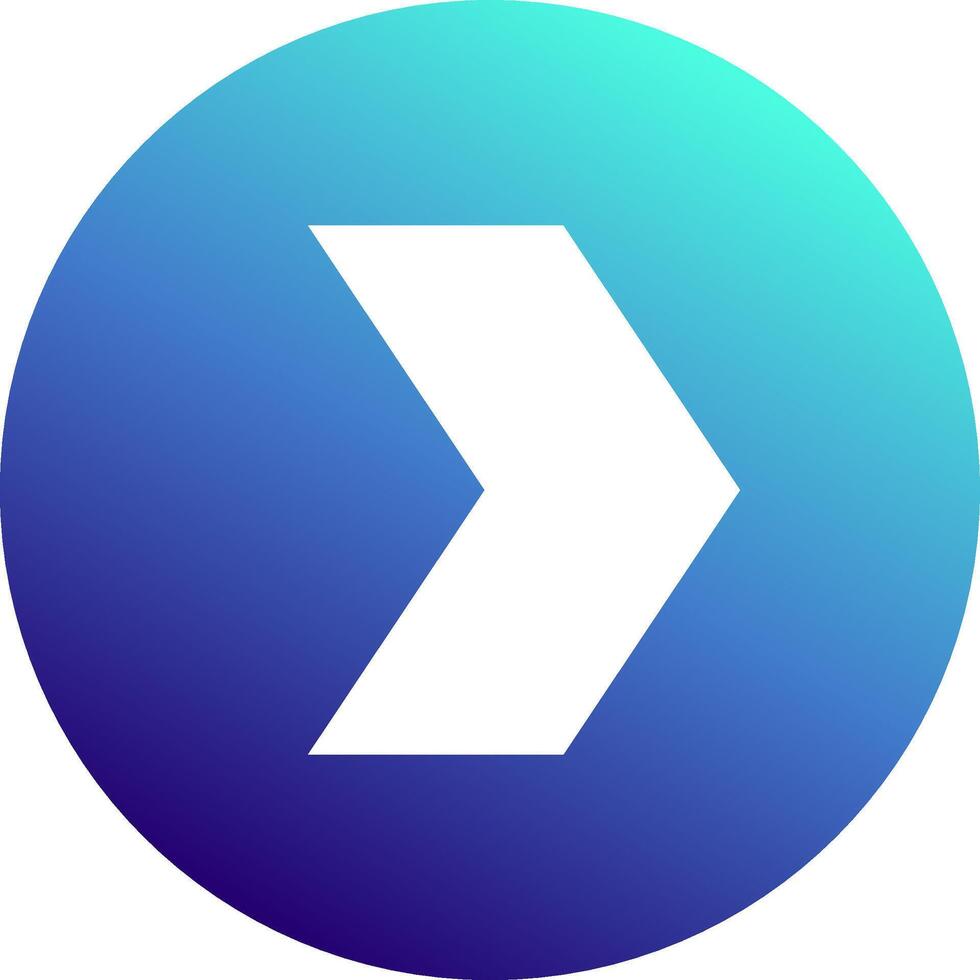 White arrow pointing to the right, contained in a circle with a gradient from turquoise to blue, ideal for indicating directions, next, forward, play, or continue vector