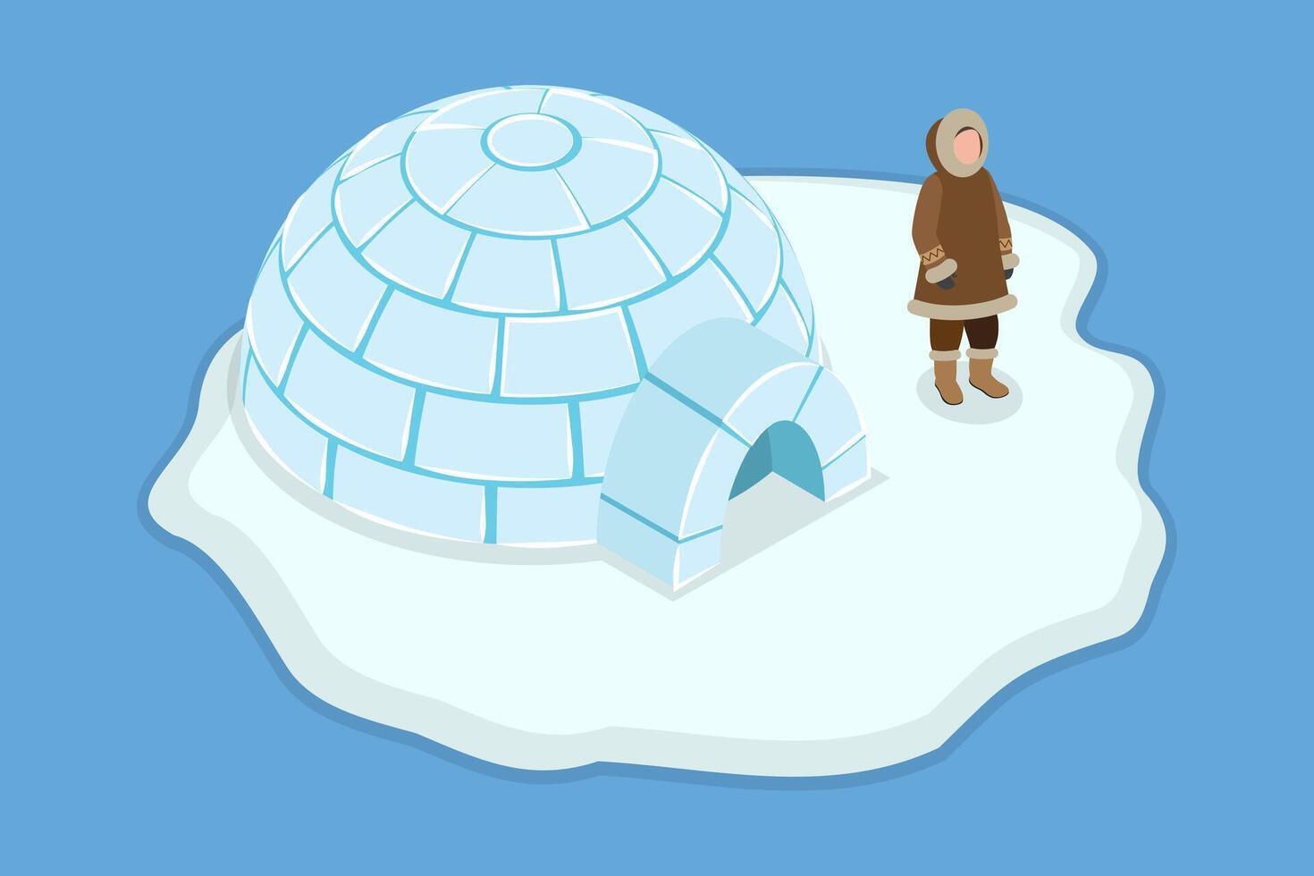 3D Isometric Flat Conceptual Illustration of Inuit Culture, Character in Traditional Clothes vector
