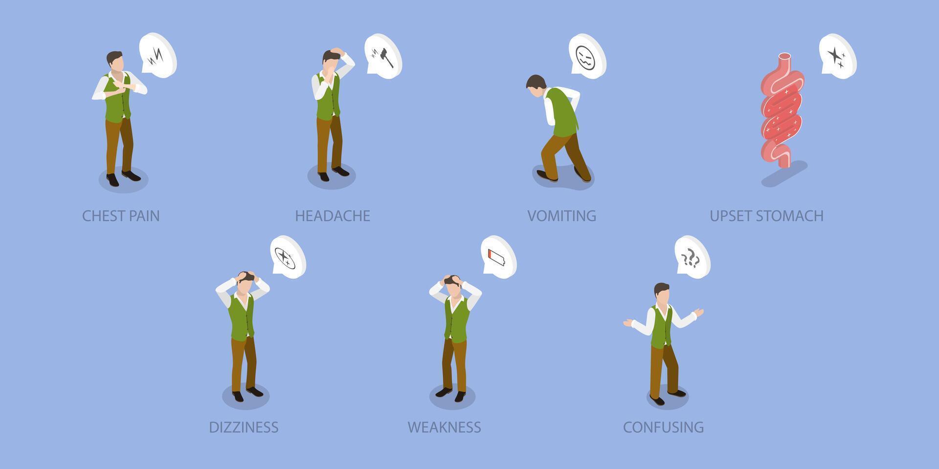 3D Isometric Flat Conceptual Illustration of CO Respiratory Breathing Exposure, Carbon Monoxide Poisoning vector