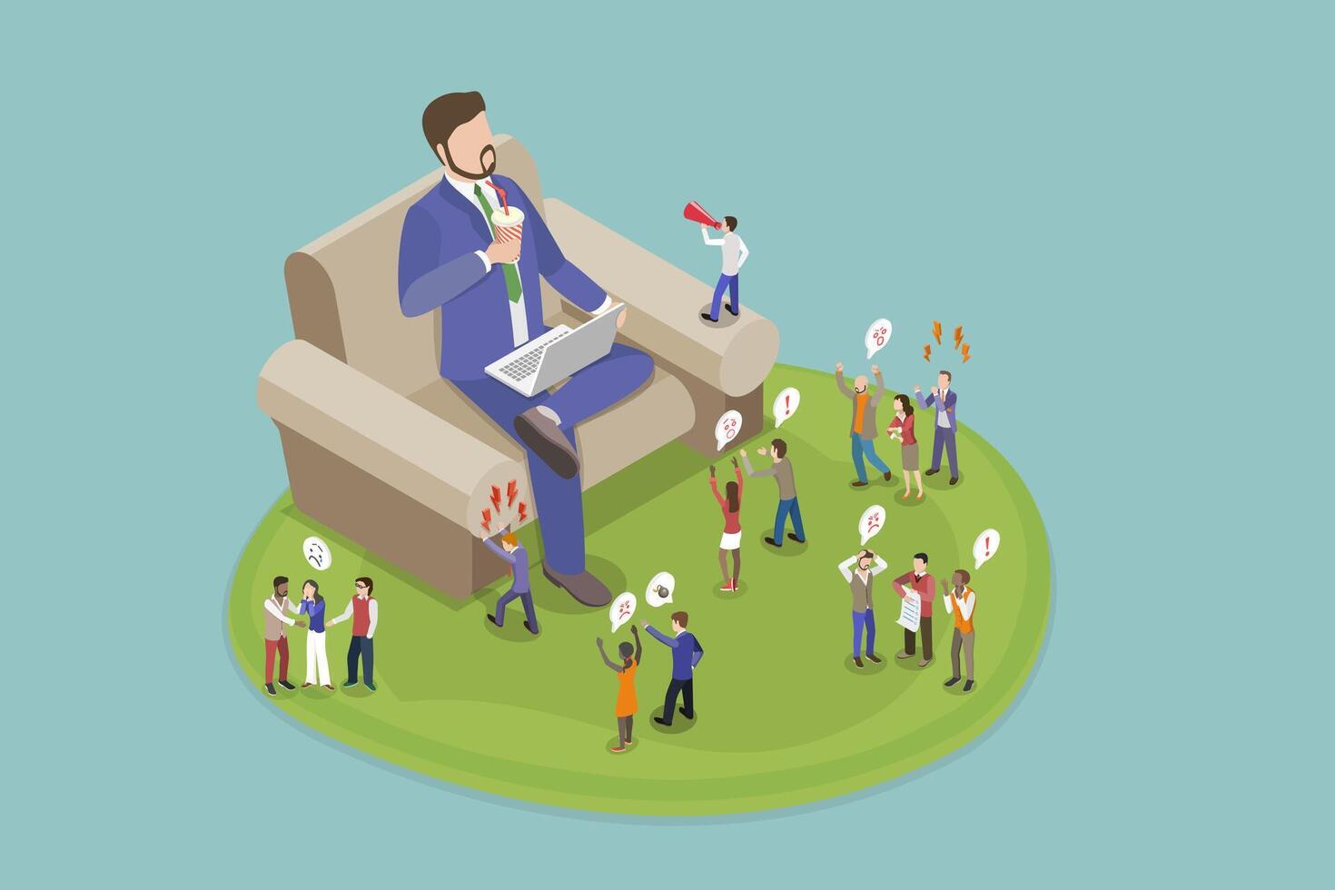 3D Isometric Flat Conceptual Illustration of Bossy Manager, Dominant Leader vector