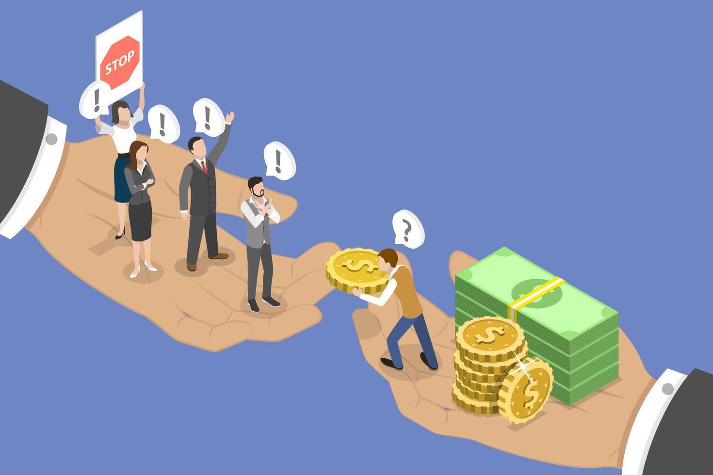3D Isometric Flat Conceptual Illustration of Business Corruption, Combat Against Bribes vector