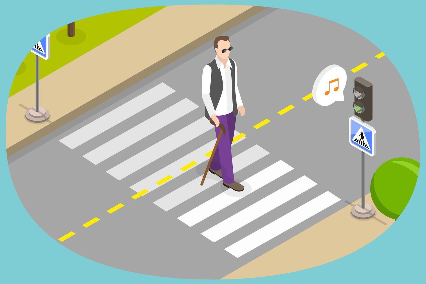 3D Isometric Flat Conceptual Illustration of Crosswalk For Blind People, Accessible Pedestrian Signal vector