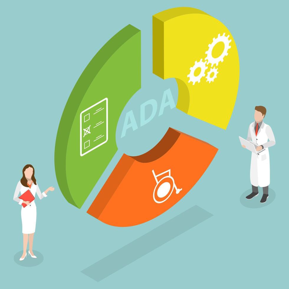3D Isometric Flat Conceptual Illustration of ADA, Americans With Disabilities Act vector