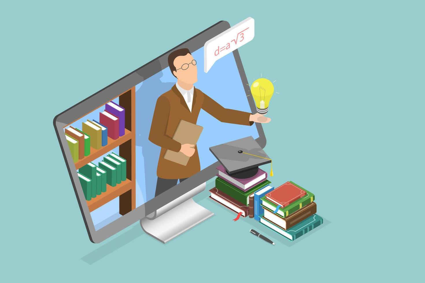 3D Isometric Flat Conceptual Illustration of Online Teaching, Distant Education vector