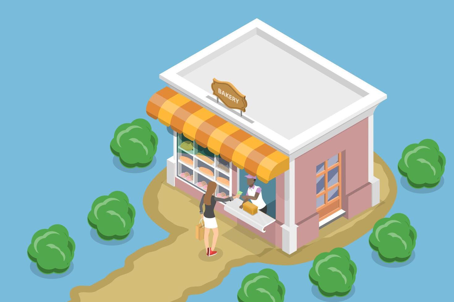 3D Isometric Flat Conceptual Illustration of Small Bakery, Family Business vector