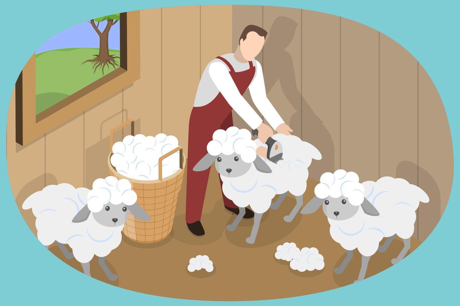 3D Isometric Flat Conceptual Illustration of Shearing Sheep, Wool Production vector
