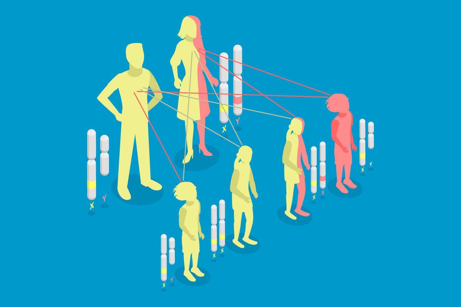 3D Isometric Flat Conceptual Illustration of Autosomal Recessive Inheritance, Dominant and Recessive Genes vector