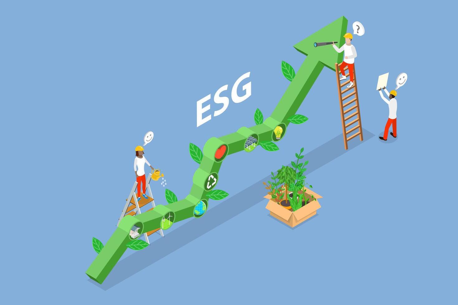 3D Isometric Flat Conceptual Illustration of ESG Business, Sustainable Development vector