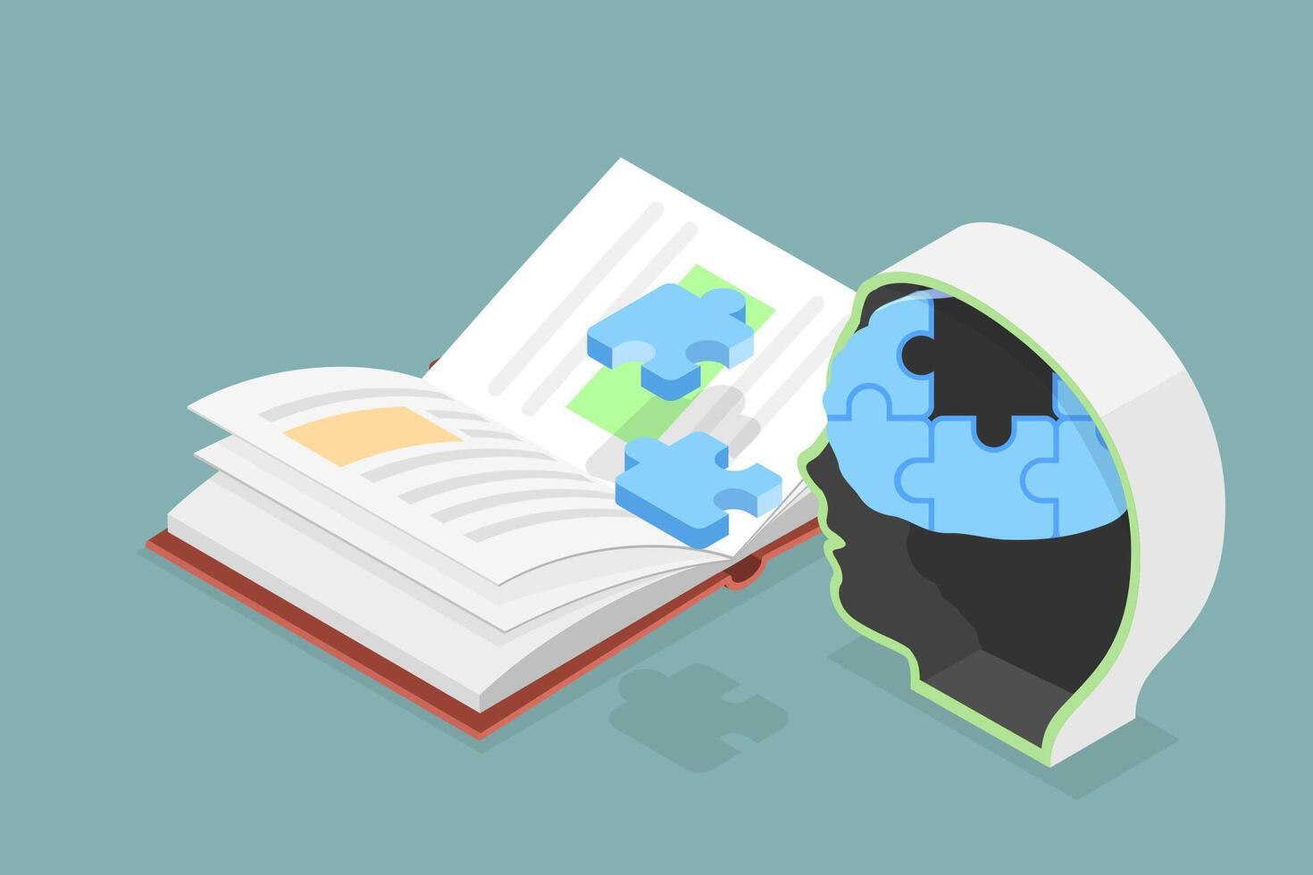 3D Isometric Flat Conceptual Illustration of Psychological Education, Reading, Studying and Knowledge vector