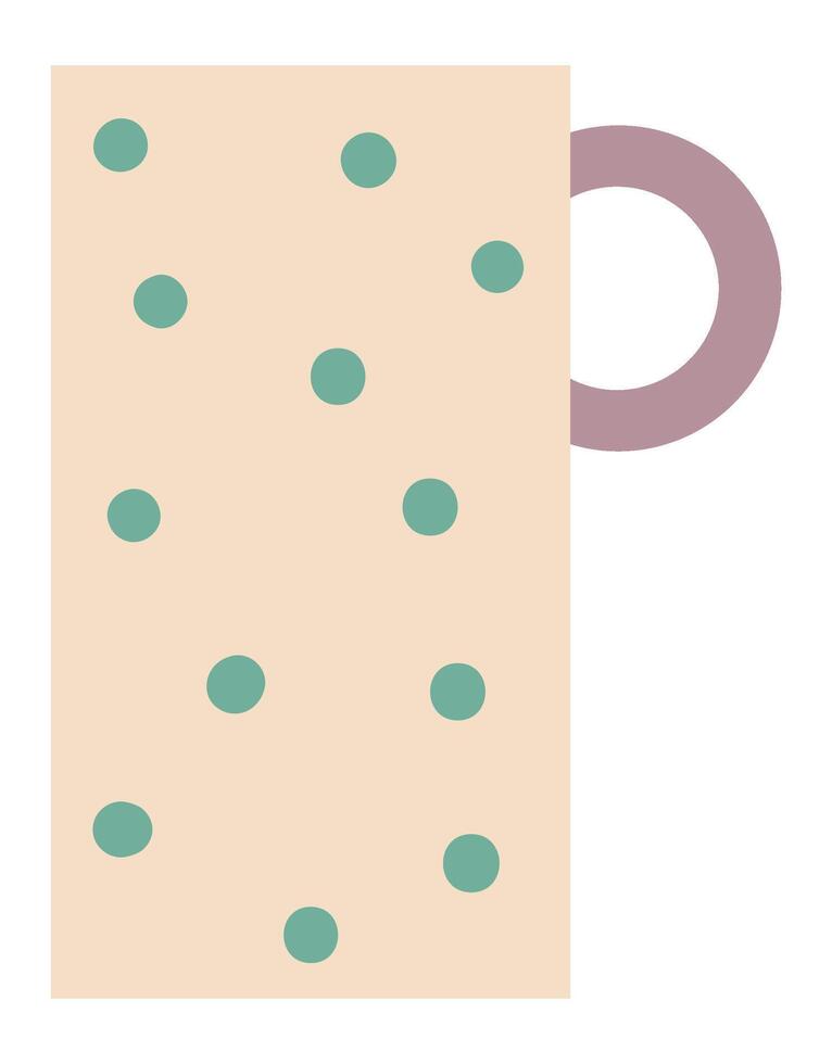 Simple and stylish, this beige mug with green polka dots and a purple handle embodies minimalist design, perfect for enjoying a warm beverage in style vector