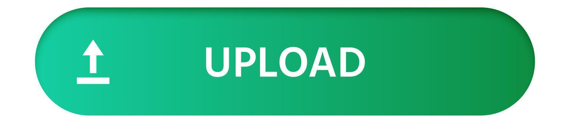 Green upload button featuring a white upward pointing arrow and the word UPLOAD clearly visible, conveying a sense of readiness for data transfer and online activity vector
